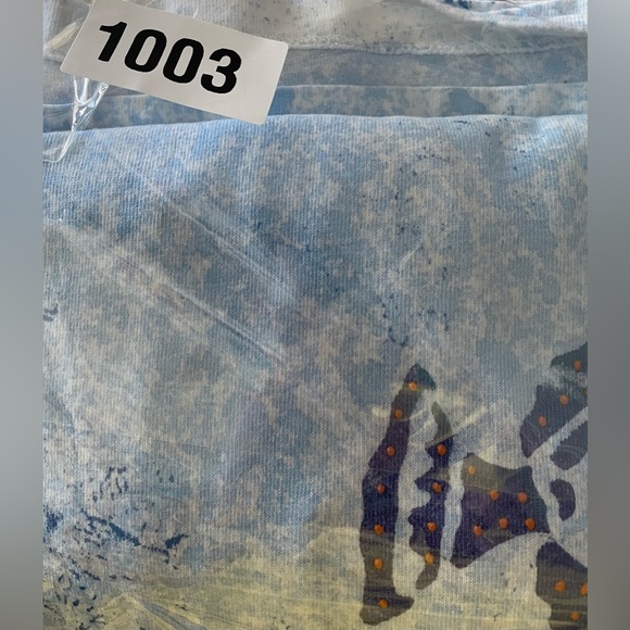 Fish Sundress Size Lg  Blue Beach Coverup Short Sleeve Front Pocket Scoop Neck - Picture 5 of 5